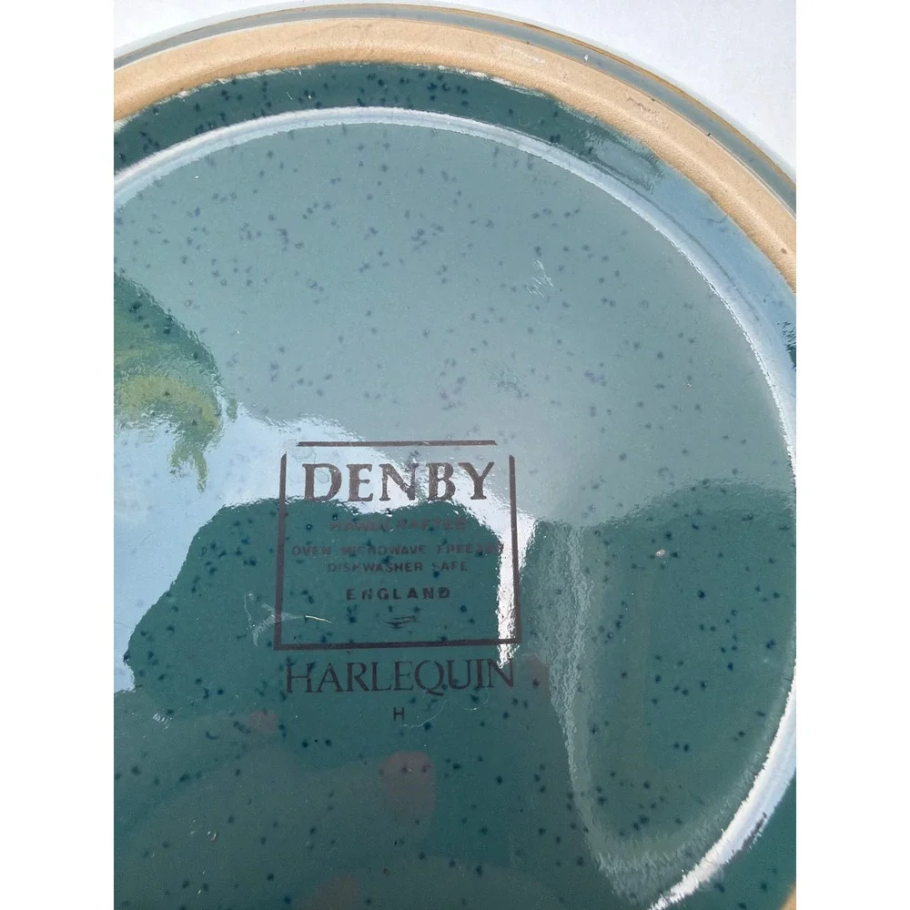 Denby Harlequin Teal and Red Stoneware Round Casserole Serving Dish England